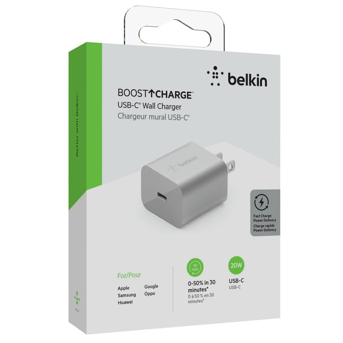 BOOSTCHARGE 20W USB Wall Charger, USB-C Power Delivery, Silver