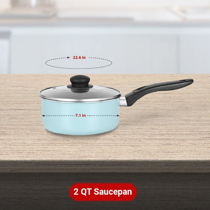 Mainstays 7 Piece Non-Stick Cookware Set Aluminum Mint, Dishwasher Safe
