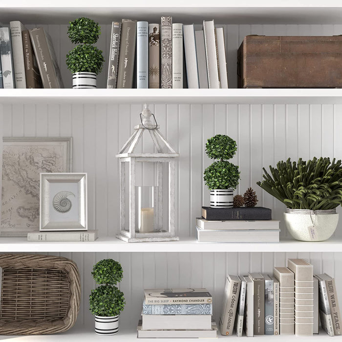 Set of 2 (12.5") Artificial Boxwood Topiary Potted Plant Decorations, Mini Faux Fake Plant Greenery Arrangements in Pots for Office Desk or Home Decor, 5.5" X 12.5"