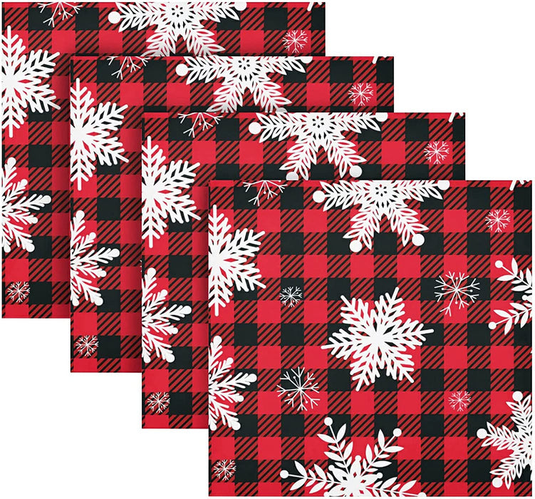 Wusikd Snowflakes Buffalo Plaid Cloth Napkins Set of 6 Winter Christmas Dinner Napkins Solid Washable Reusable Polyester Table Napkins Oversized 20"X20" with Hemmed Edges for Home Weeding Decoration