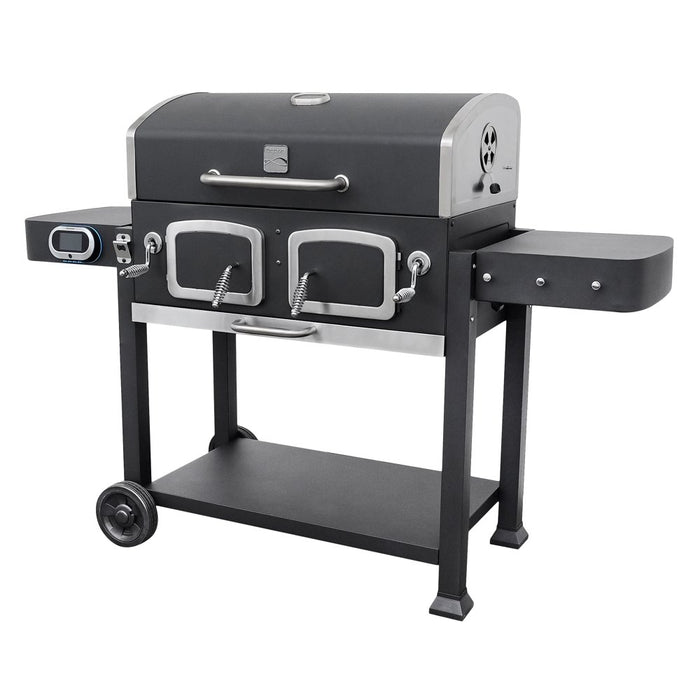 Kenmore 32-Inch Smart Charcoal Grill with Bluetooth Meat Thermometer, LCD Display, and Temperature Probes, Black/Stainless Steel