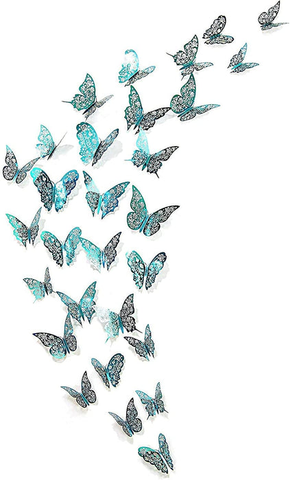 3D Teal Blue Butterfly Wall Decal Emerald Removable Mural Sticker for Living Room Girls Bedroom Home Wedding Engagement Baby Shower Birthday Party Decor Nursery Butterflies Decoration (Teal Blue B)