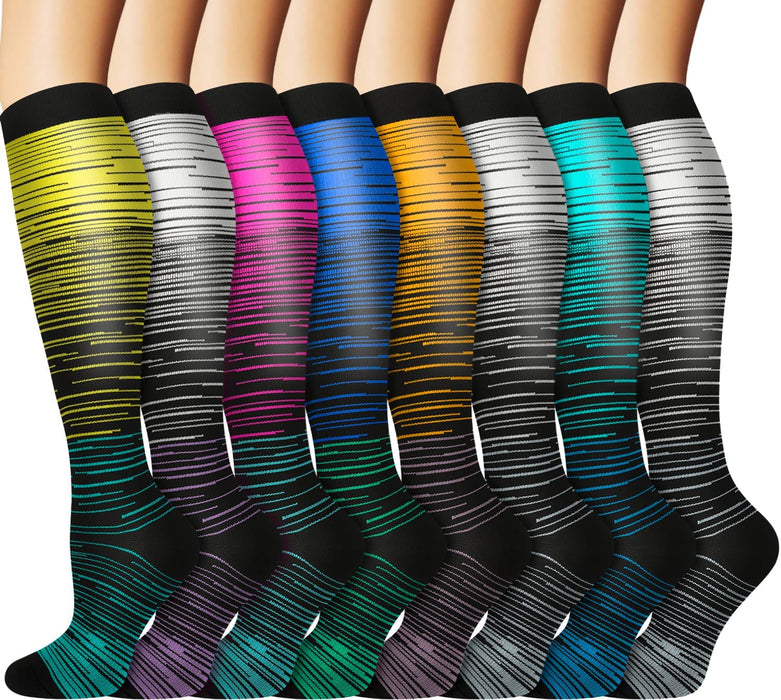 Graduated Copper Compression Socks for Men & Women Circulation 8 Pairs 15-20Mmhg - Best for Running Athletic Cycling