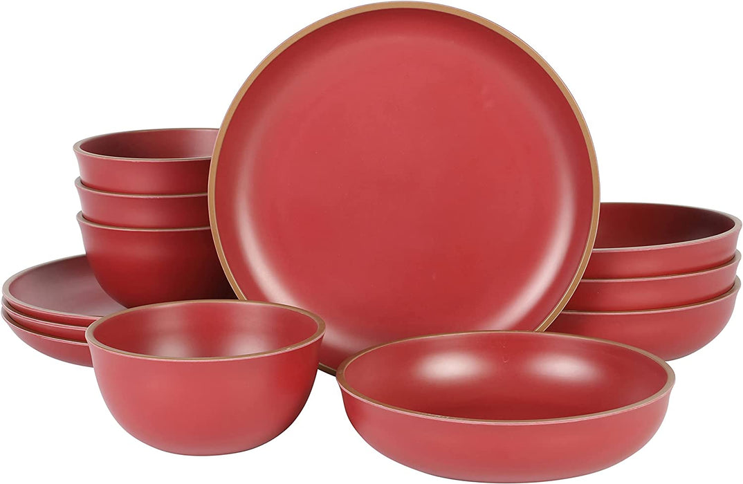 Gibson Home Rockaway round Stoneware Dinnerware Set, Service for 4 (12Pcs), Blue