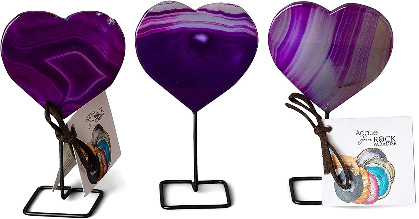 Purple Heart Agate Slice on Metal Stand - Agate Stone Home Decor - Display Healing Crystals