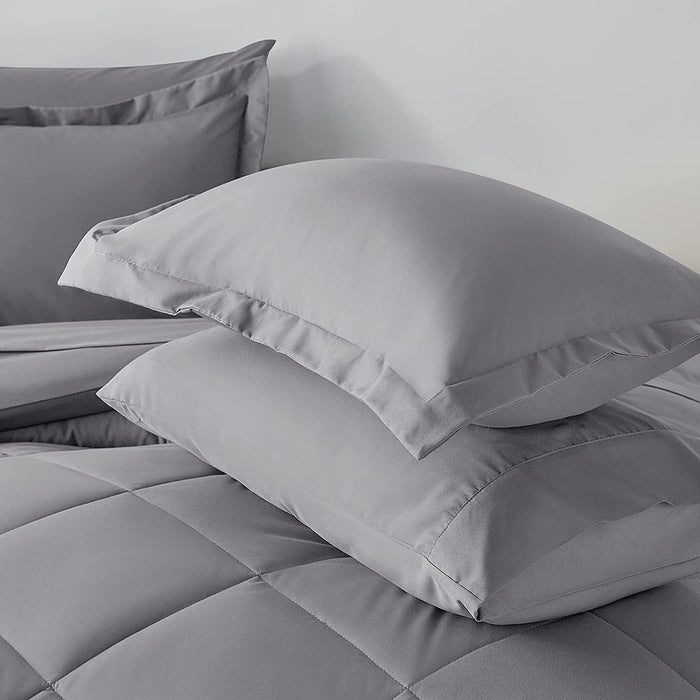 Queen Bed in a Bag 7-Pieces Comforter Set with Sheets Light Grey All Season Bedding Sets with Comforter, Pillow Shams, Flat Sheet, Fitted Sheet and Pillowcases
