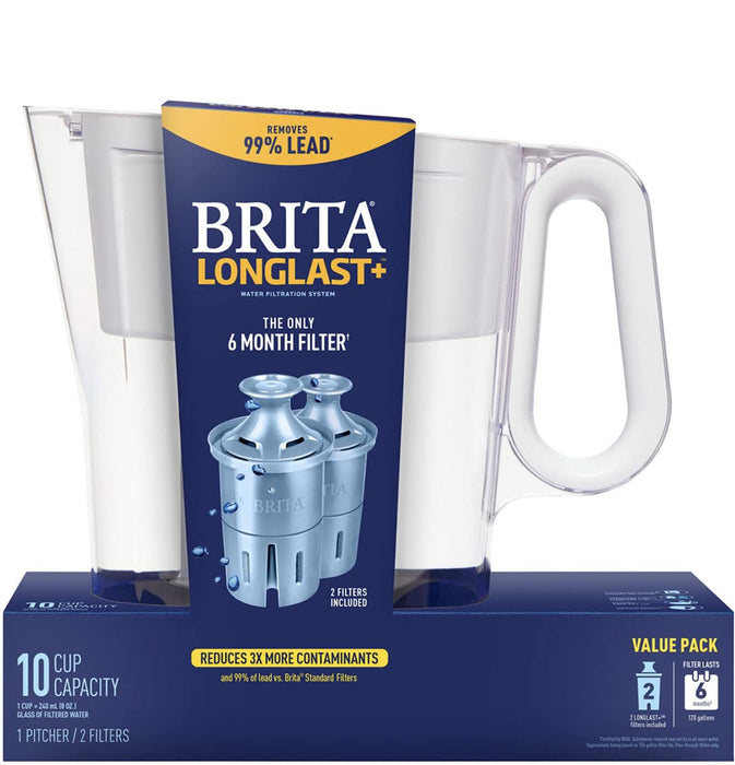 Large 10-Cup Water Filter Pitcher with 2 Longlast+ Filters, Wave