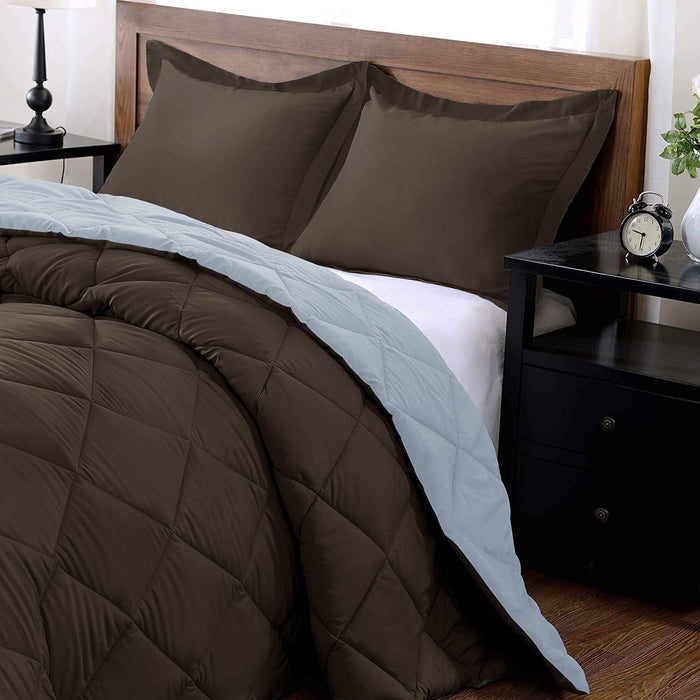 Lightweight Solid Comforter Set (King) with 2 Pillow Shams - 3-Piece Set - Brown and Blue - down Alternative Reversible Comforter