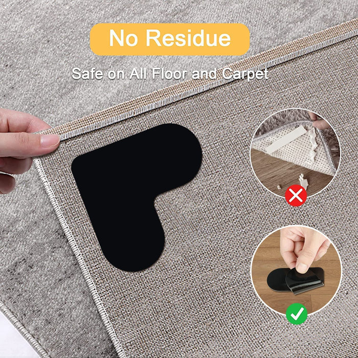 Rug Gripper,8 PCS Double Sided Non-Slip Rug Pads Rug Tape,Washable Area Rugs Reusable,Carpet Tape Corner Side Grippers for Hardwood Loors and Tile