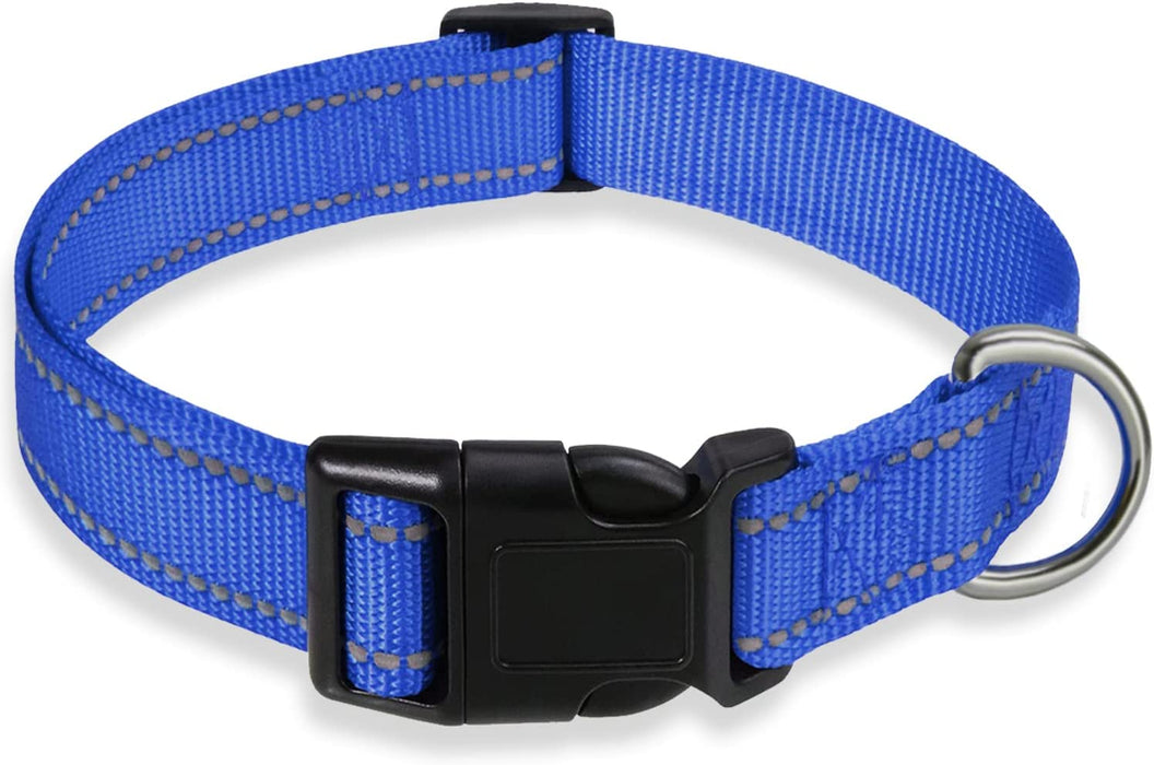Reflective Dog Collar with Buckle Adjustable Safety Nylon Collars for Small Medium Large Dogs, Black S