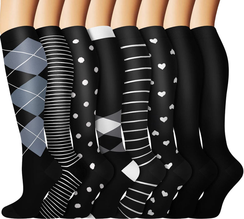 Graduated Copper Compression Socks for Men & Women Circulation 8 Pairs 15-20Mmhg - Best for Running Athletic Cycling