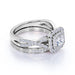 1.25 Ct - Square Moissanite - Double Halo - Twisted Band - Vintage Inspired - Pave - Wedding Ring Set in 18K White Gold over Silver