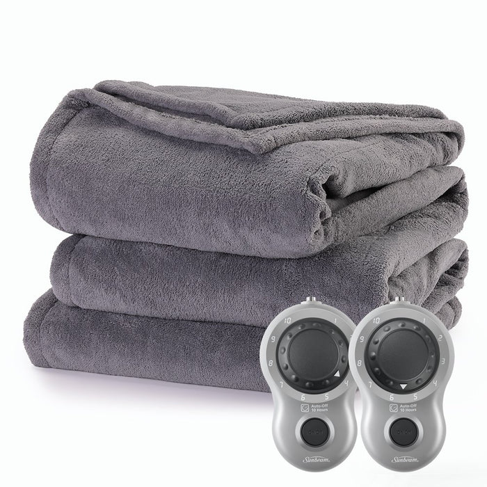 Sunbeam Heated Electric Blanket, Bedding, Queen, Microplush, Ultimate Grey
