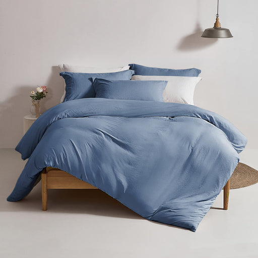 Super Soft Duvet Cover - 100% Washed Microfiber Light Denim Comforter Cover Set 3 Pieces Queen Size Bedding Set with Zipper Closure & Corner Ties