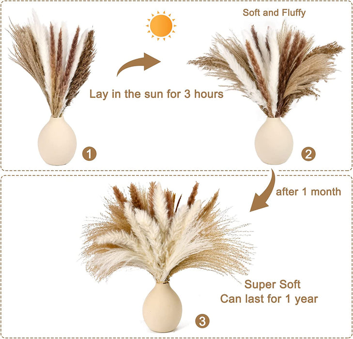 Natural Dried Pampas Grass 120PCS for Boho Home Decor Mixed Dried Flowers Bouquet for Wedding Party Decor Pompas Floral Arrangements, Farmhouse Rustic Decor