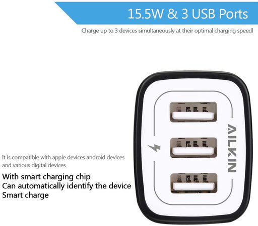 Wall Charger,Charging Blocks,Usb Charger Adapter,3.1A/3Pack Muti Port Fast Charge Station Power Charge Base Plug,Black