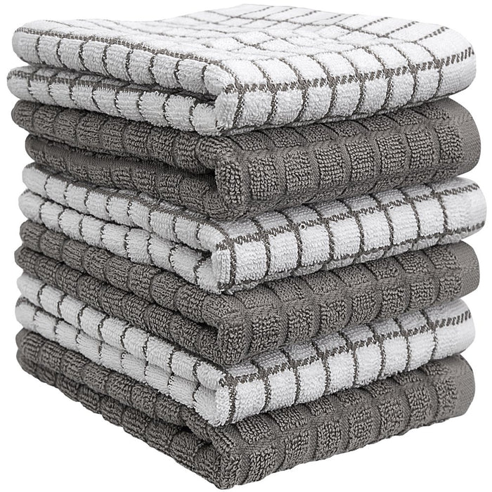 Premium Kitchen Towels (16”X 28”, 6 Pack) – Large Cotton Kitchen Hand Towels – Chef Weave Design – 380 GSM Highly Absorbent Tea Towels Set with Hanging Loop – Grey