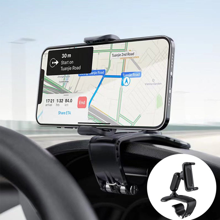 Car Phone Holder Mount 360 Degree Rotation Dashboard Cell Phone Holder for Car Clip Mount Stand Suitable for 4 to 7 Inch Smartphones (Black)