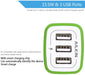 Wall Charger,Usb Charger Adapter,3.1A/3Pack Muti Port Fast Charging Station Power Charge Base Block Plug,Green