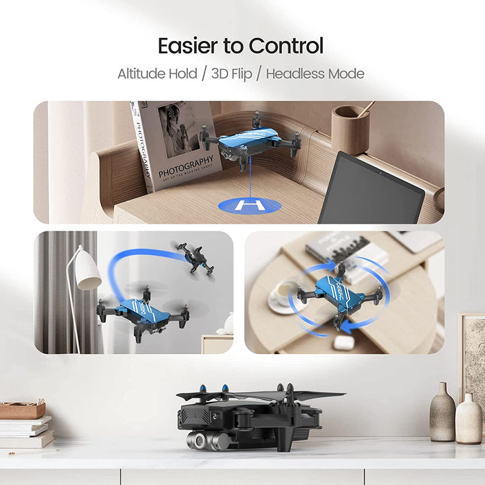 D20 Mini Drone with Camera for Kids, Remote Control Toys Gifts for Boys Girls with Voice Control, Gestures Selfie, Altitude Hold, Gravity Control, One Key Start, 3D Flips 2 Batteries,1 Piece, Blue
