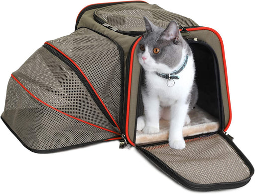 Expandable Cat Carrier Dog Carriers,Airline Approved Soft-Sided Portable Pet Travel Washable Carrier for Kittens,Puppies,Removable Soft Plush Mat and Pockets,Locking Safety Zippers