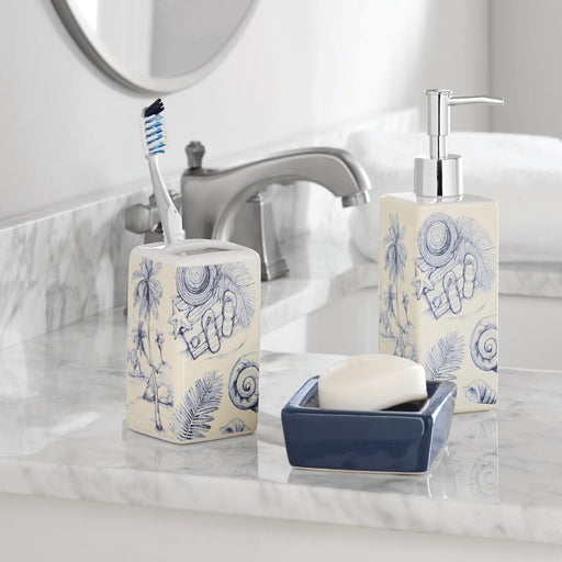 Mainstays 17-Piece Blue Vacation Polyester/Ceramic Bathroom Accessory Set, Blue