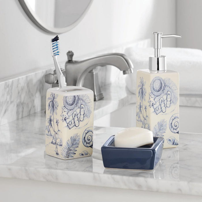 Mainstays 17-Piece Blue Vacation Polyester/Ceramic Bathroom Accessory Set, Blue