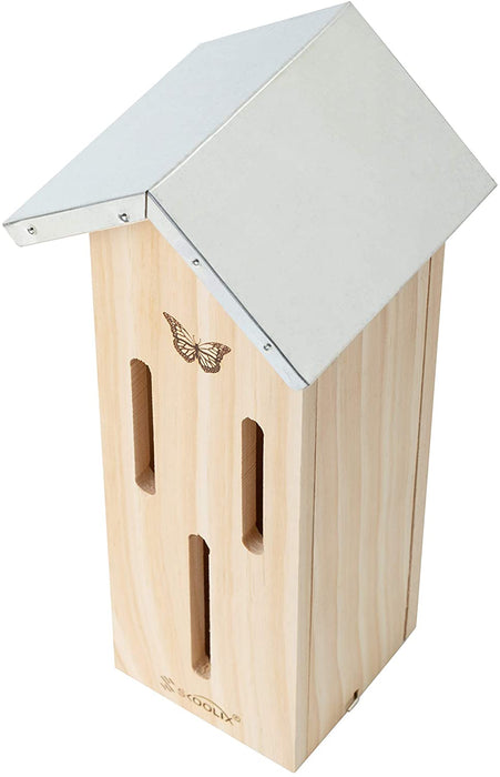 Wooden Butterfly House for Gardens. Provides a Safe Haven for Butterflies to Rest, Protect from Predators and Harsh Weather Conditions. Attractive Garden Décor, Includes Bonus Rope Hanger.