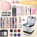 Nail Polish Organizer and Nail Dryer Case, Double-Layer Nail Polish Storage Holds 30 Bottles (15Ml/0.5 Fl.Oz) and 1 Led Nail Lamp, Travel Carrying Case for Nail Polish Kit Set (Marbling-White)