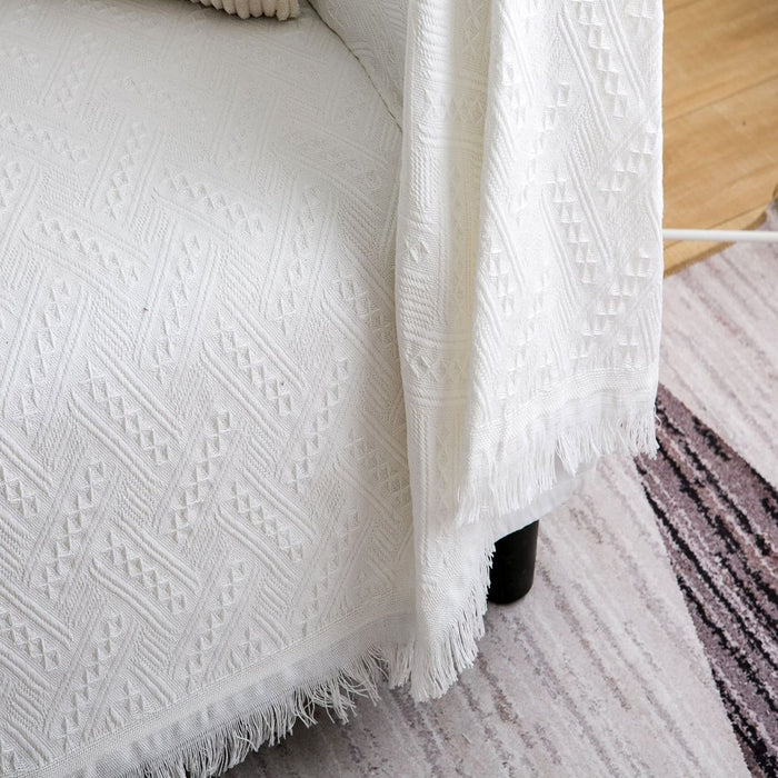 Cotton Geometrical Sofa Cover, Sectional Couch Covers for 2 Cushion Couch Couch Cover Living Room Throws Blankets Sofa Slipcovers, Furniture Protector for Pets (Medium, 71" X 91", White)