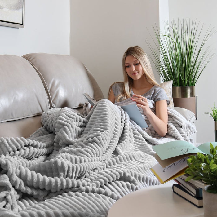 Cut Plush Fleece Throw Blanket - Super Soft Lightweight Fuzzy Luxury Bed Blanket for Sofa Couch Bed, Queen (90" X 90") Silver