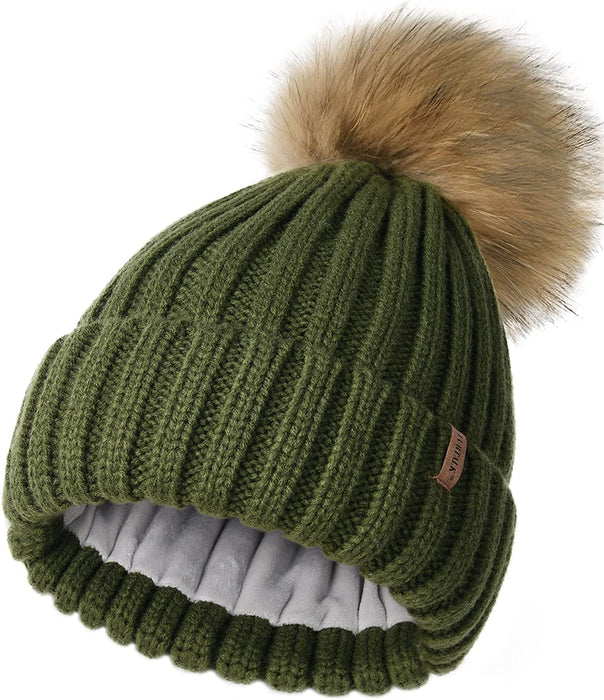 FURTALK Womens Winter Knitted Beanie Hat with Faux Fur Pom Warm Knit Skull Cap Beanie for Women…