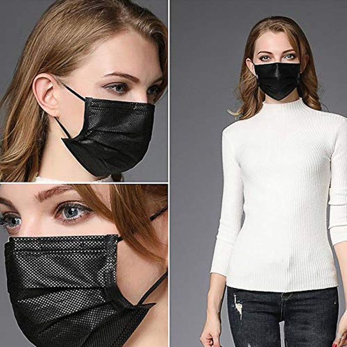 100PCS 3 Ply Black Disposable Face Mask Filter Protection Face Masks