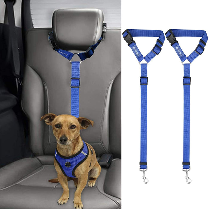 2 Packs Dog Cat Safety Seat Belt Strap Car Headrest Restraint Adjustable Nylon Fabric Dog Restraints Vehicle Seatbelts Harness