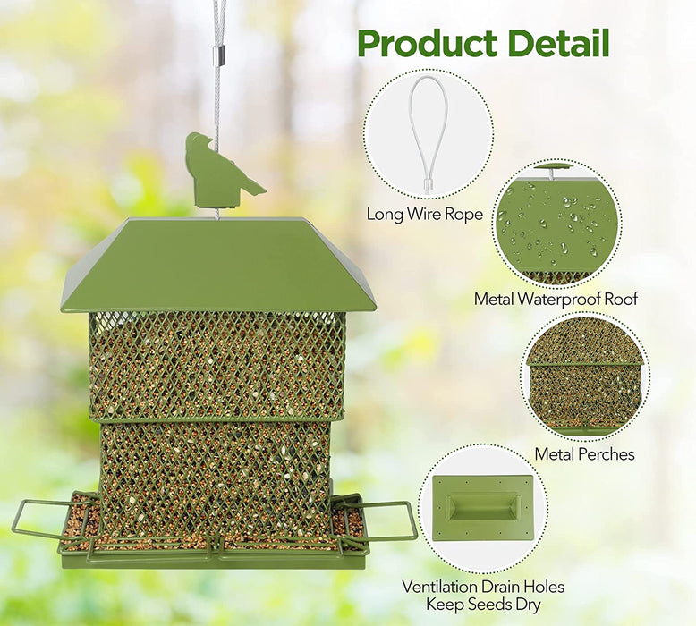 Bird Feeders for Outdoor Hanging, Metal Squirrel Proof Bird Feeder for outside Wild Birds, 6 Perches 4 Lbs Large Seed Capacity, Perfect for Cardinal, Blue Jay, Finch, Gift for Bird Lovers