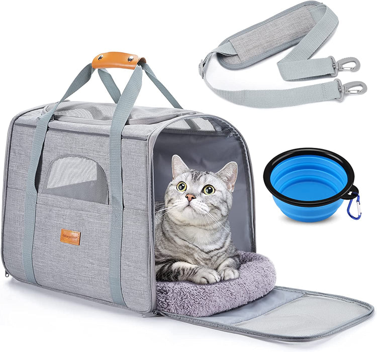 Dog Carrier  Cat Carrier Pet Travel Carrier Bag Airline Approved Folding Fabric Pet Carrier for Small Dogs Puppies Medium Cats, W/Locking Safety Zippers, Foldable Bowl