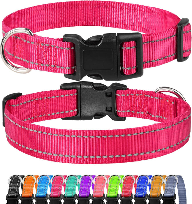 Reflective Dog Collar, Sturdy Nylon Collars for Large Girl and Boy Dogs, Adjustable Dog Collar with Quick Release Buckle, Red