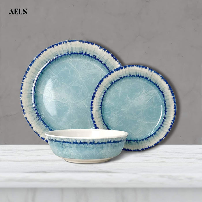 Melamine Dinnerware Set of 12 Pcs Dinner Dishes Set for Indoor and Outdoor Use, Dishwasher Safe, Lightweight Unbreakable, BPA Free, Light Blue