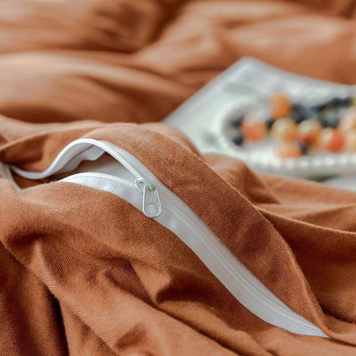 MKXI Caramel Pumpkin Duvet Cover Queen Size，Solid Brown Bedding Set，Soft Jersey Cotton Simple Bedroom Collection，Solid Color Adults Bedding