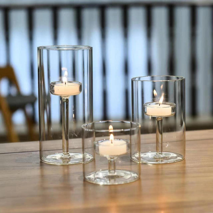Glass Hurricane Candle Holder for Pillar Candles - Glass Cylinder Vase for Centerpieces Clear Seeded Home Decor for Kitchen Table Living Room