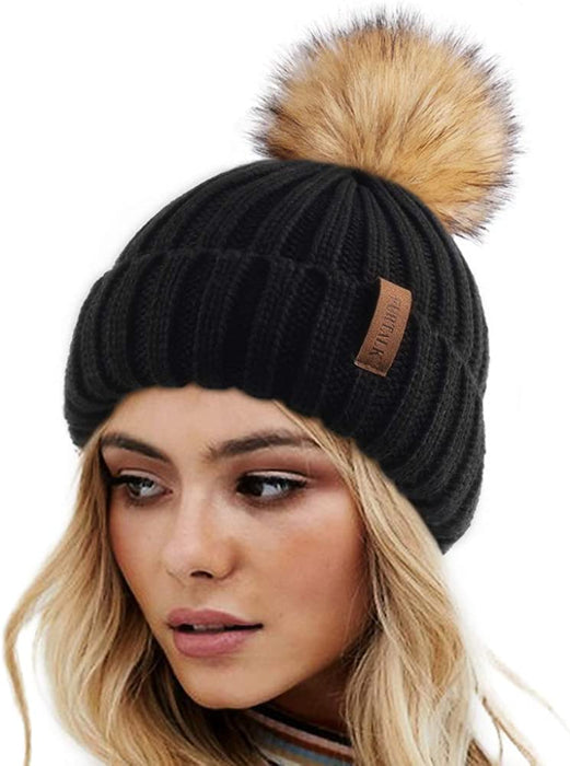 FURTALK Womens Winter Knitted Beanie Hat with Faux Fur Pom Warm Knit Skull Cap Beanie for Women…