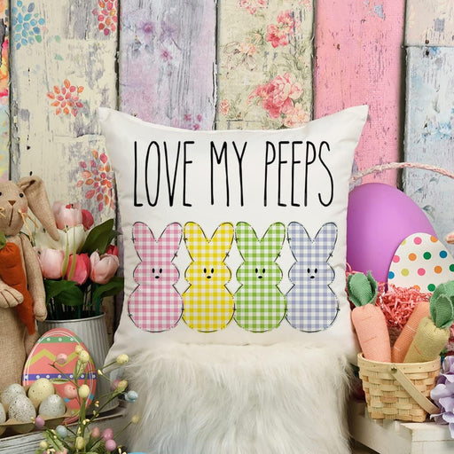 Easter Buffalo Plaid Pillow Covers 18X18 Set of 4 Easter Decorations for Home Bunny Truck Hello Peeps Hip Hop Pillows Easter Decorative Throw Pillows Spring Easter Farmhouse Decor