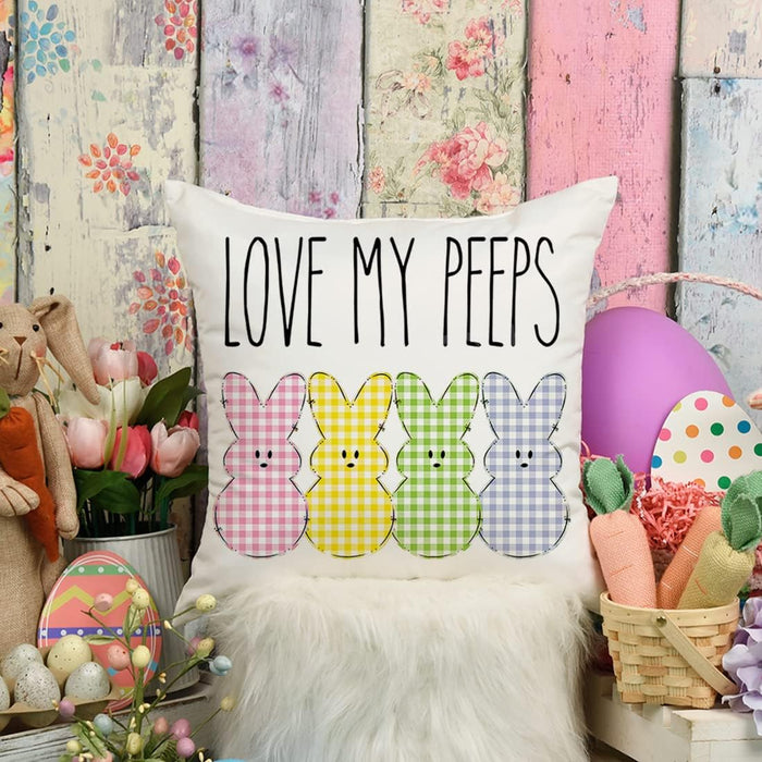 Easter Buffalo Plaid Pillow Covers 18X18 Set of 4 Easter Decorations for Home Bunny Truck Hello Peeps Hip Hop Pillows Easter Decorative Throw Pillows Spring Easter Farmhouse Decor