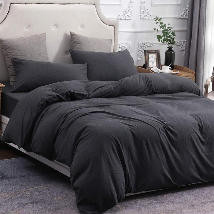 Jersey Knit Duvet Cover Set 100% T-Shirt Cotton Super Soft Comfy 3Pc Bedding Set with Zipper Closure (Heather Charcoal Grey, King)