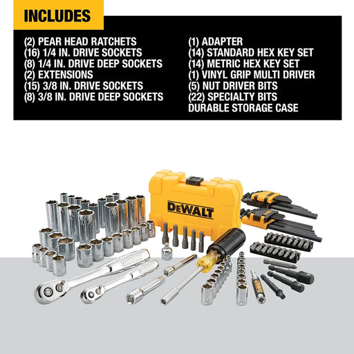 Mechanics Tools Kit and Socket Set, 1/4" & 3/8" Drive, SAE, 108-Piece (DWMT73801)