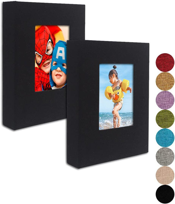 Small Photo Album 4X6 – Clear Pages, Linen Cover with Front Window, Pack of 2, Each Small Album Holds 52 Photos, Small Brag Book Photo Album for 4X6 Photos, Grey Fabric
