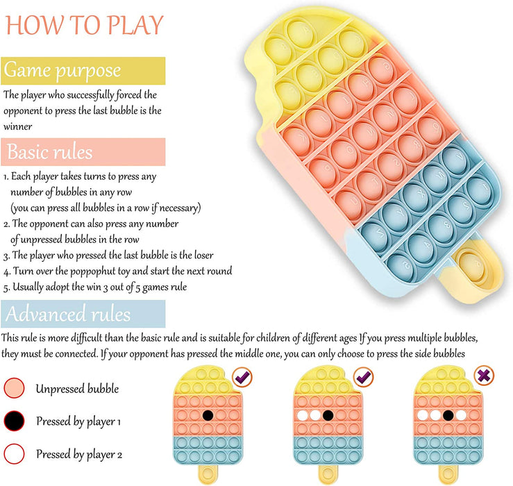 Livingcoral Fidget Toys, Pop Bubble Fidget Sensory Toy, Push Fidget Toy for Kids, Silicone Stress Toys (Ice Cream)