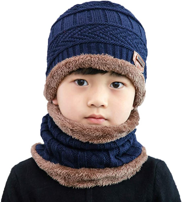 Kids Winter Hat and Scarf Set, 2Pcs Warm Knit Beanie Cap and Scarf for 5-14 Years Old