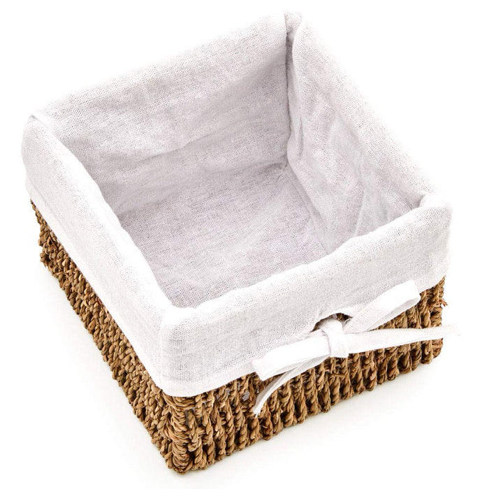 Natural Woven Seagrass Wicker Storage Nest Baskets Shelf Organizer Container Bins with Liner - Set of 4 ( 7 X 7 X 5.5 Inches)