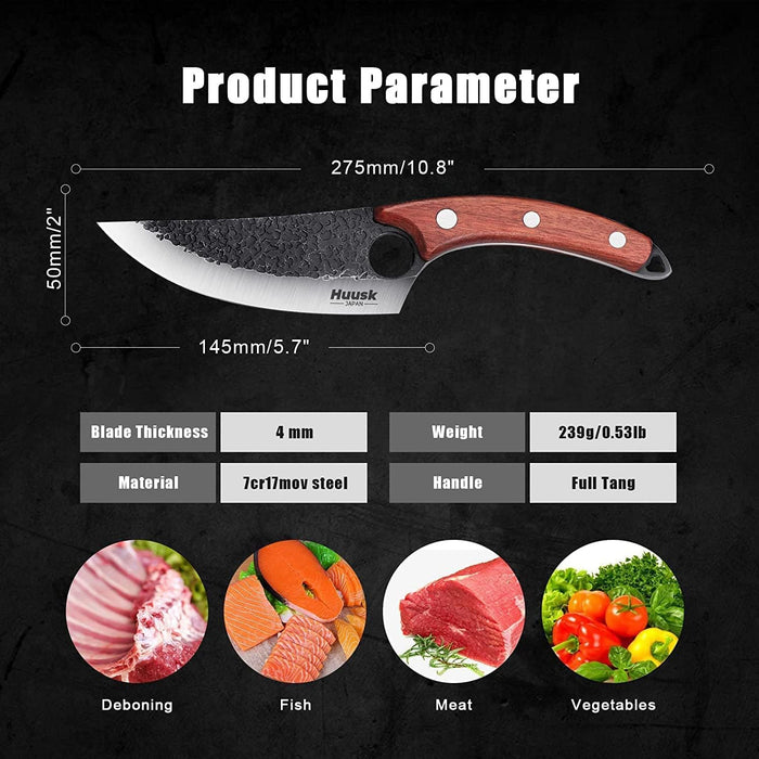 Huusk Viking Knives, Japanese Style Meat Cleaver Knives, Forged Boning Knife with Sheath, High Carbon Steel Chef Knives for Kitchen, Camping or BBQ